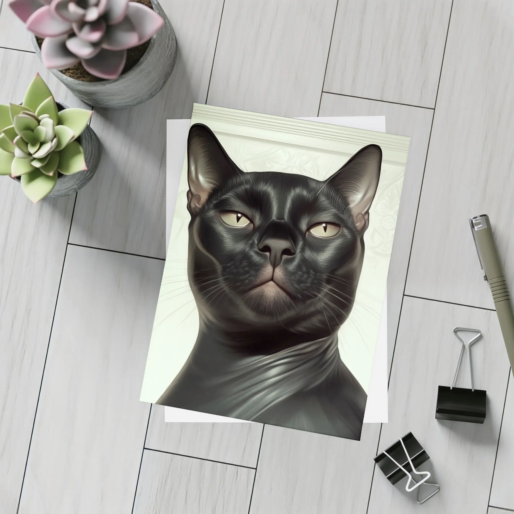 Black Burmese Cat Portrait White Background – Postcards