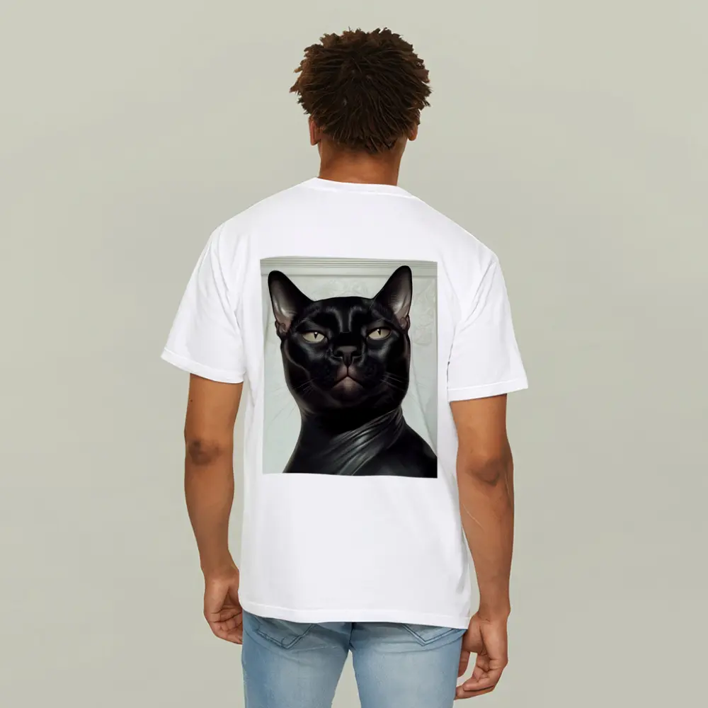 Black Burmese Cat Portrait White Background – T-Shirts