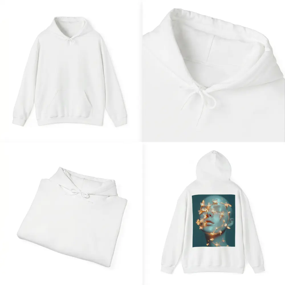 Glowing Floral Vines Abstract Face Teal – Hoodies