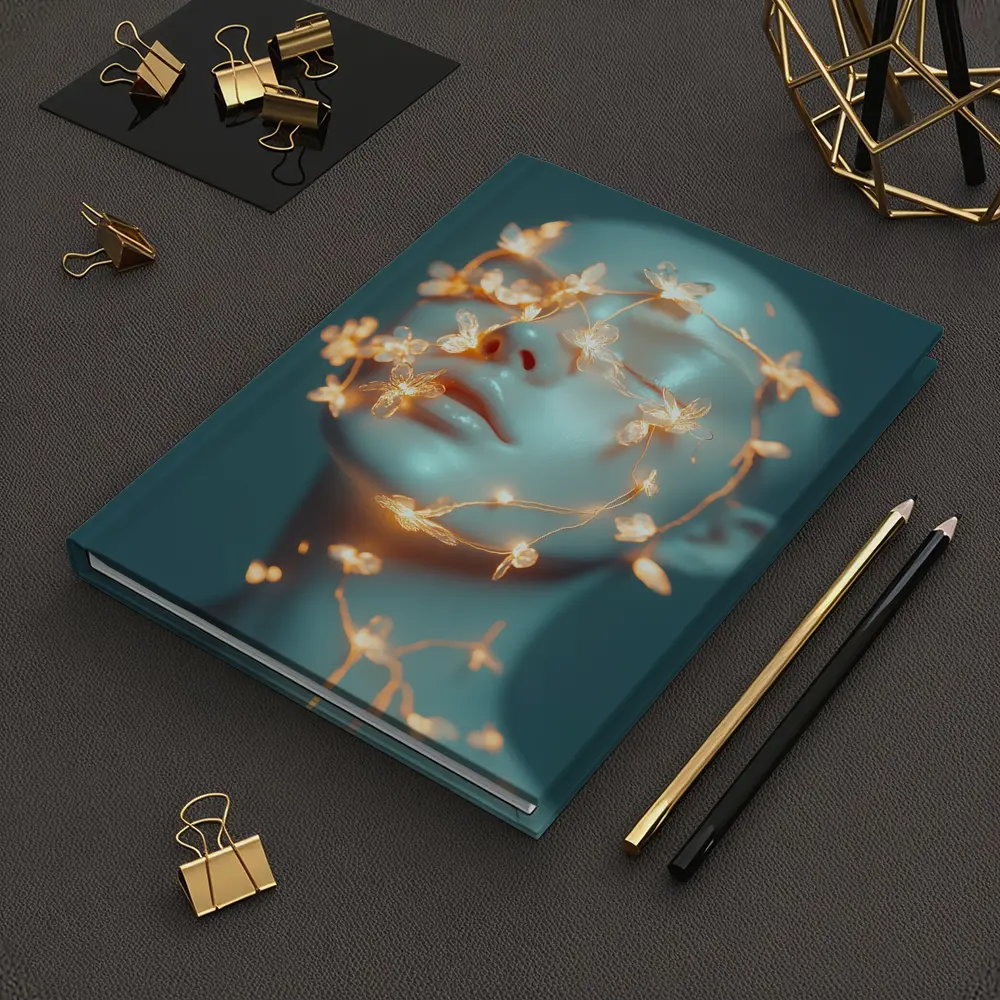 Glowing Floral Vines Abstract Face Teal – Notebooks