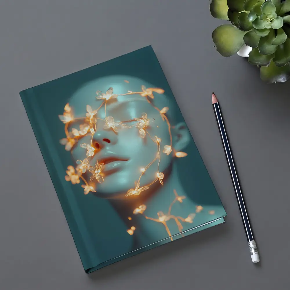 Glowing Floral Vines Abstract Face Teal – Notebooks
