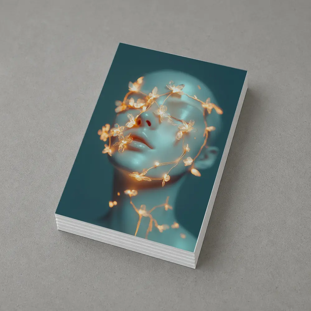 Glowing Floral Vines Abstract Face Teal – Postcards