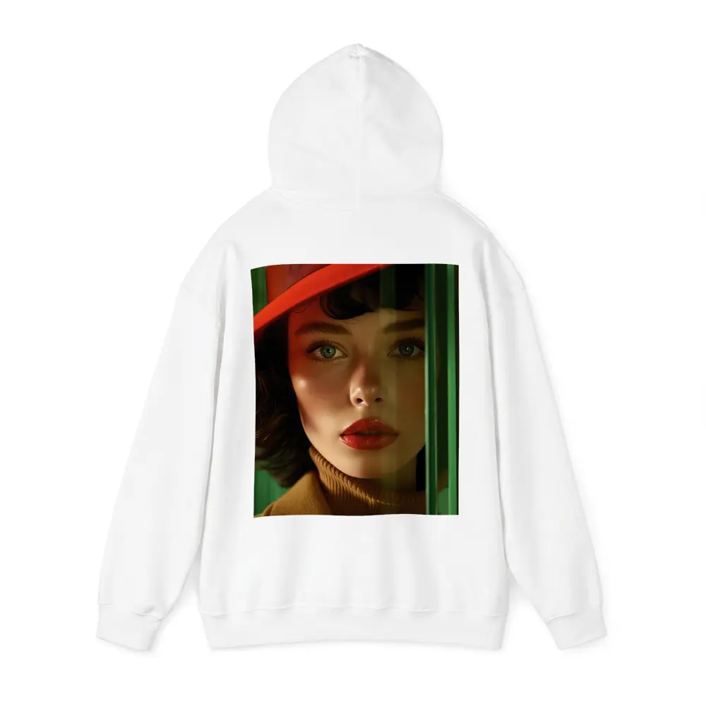 Red Hat Woman Green Background Fashion Portrait – Hoodies
