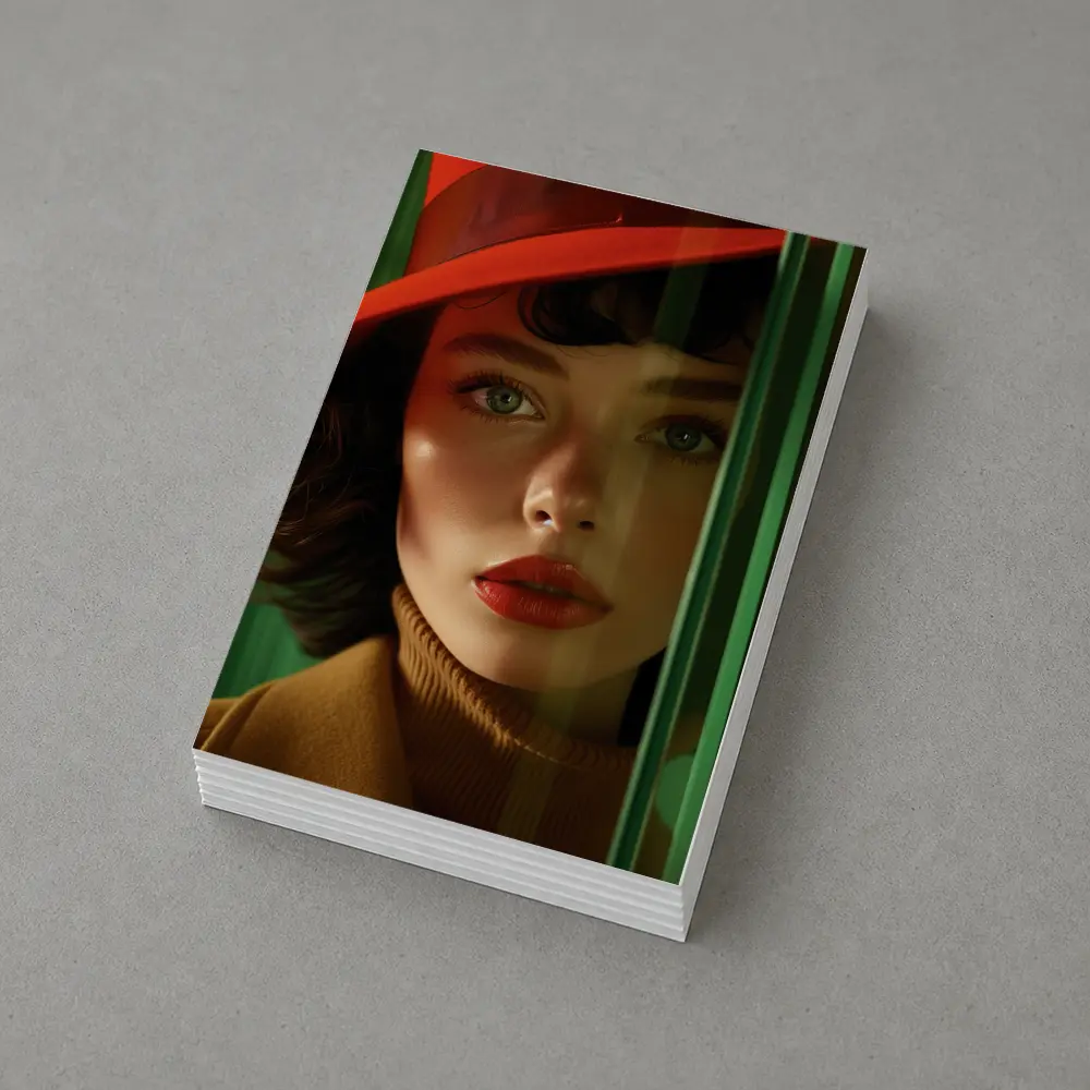Red Hat Woman Green Background Fashion Portrait – Postcards