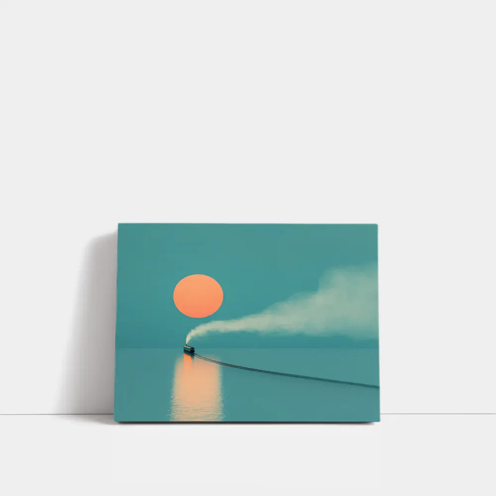 Steam Train Over Calm Teal Ocean Sunset – Wall Art