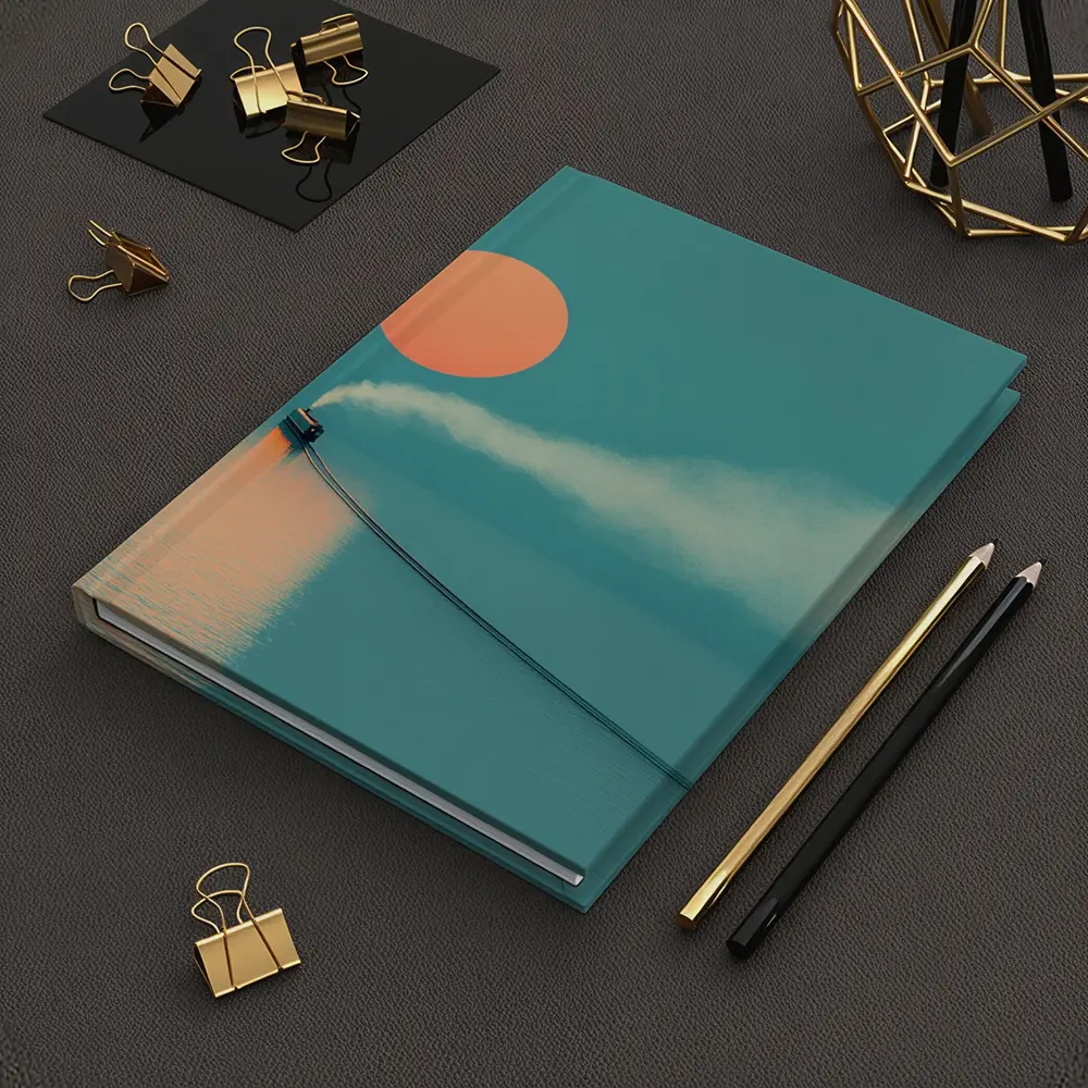 Steam Train Over Calm Teal Ocean Sunset – Notebooks