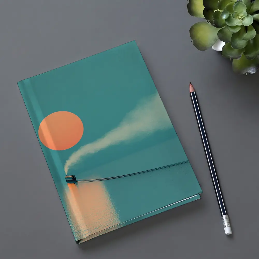 Steam Train Over Calm Teal Ocean Sunset – Notebooks