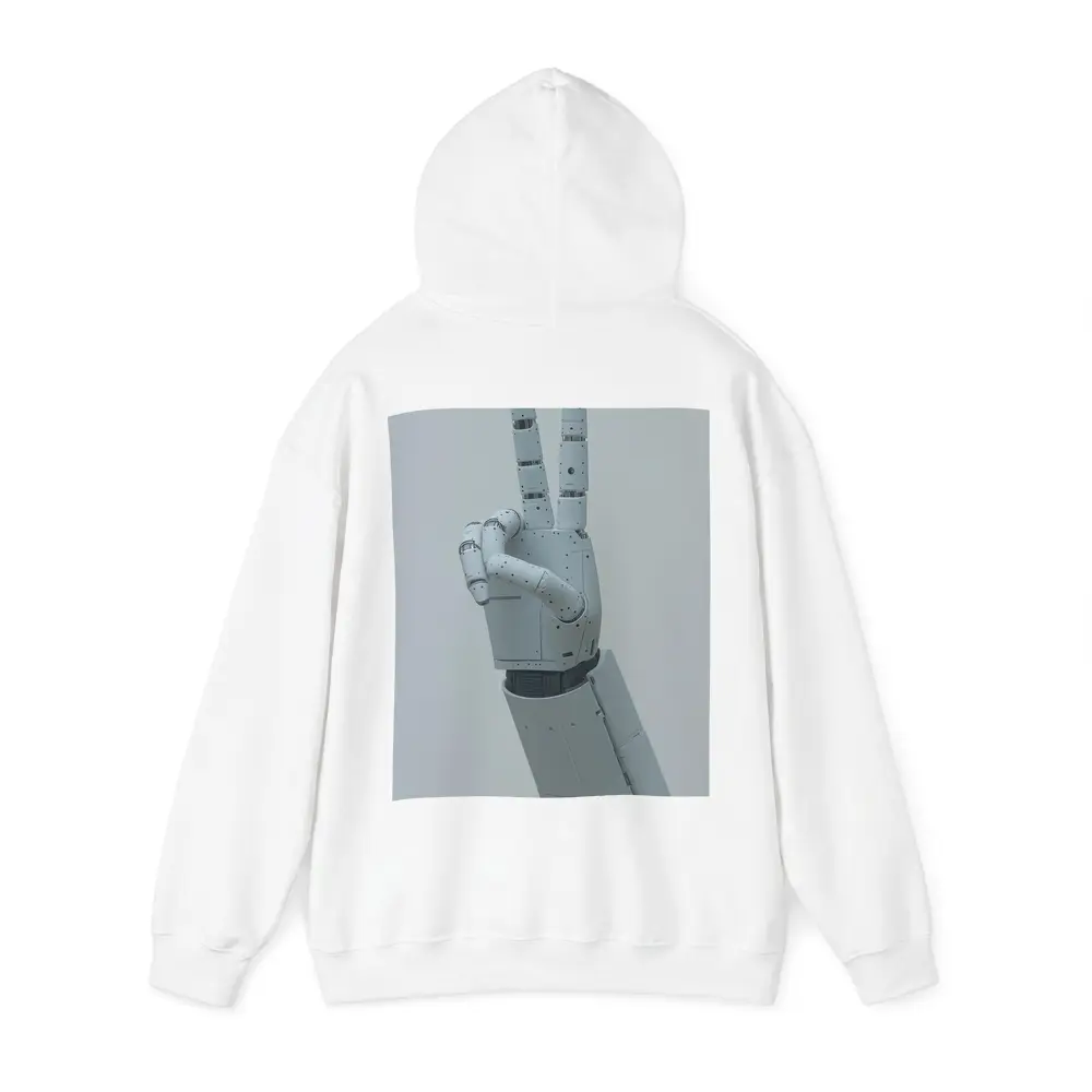White Robot Hand Peace Sign Gray Background – Hoodies