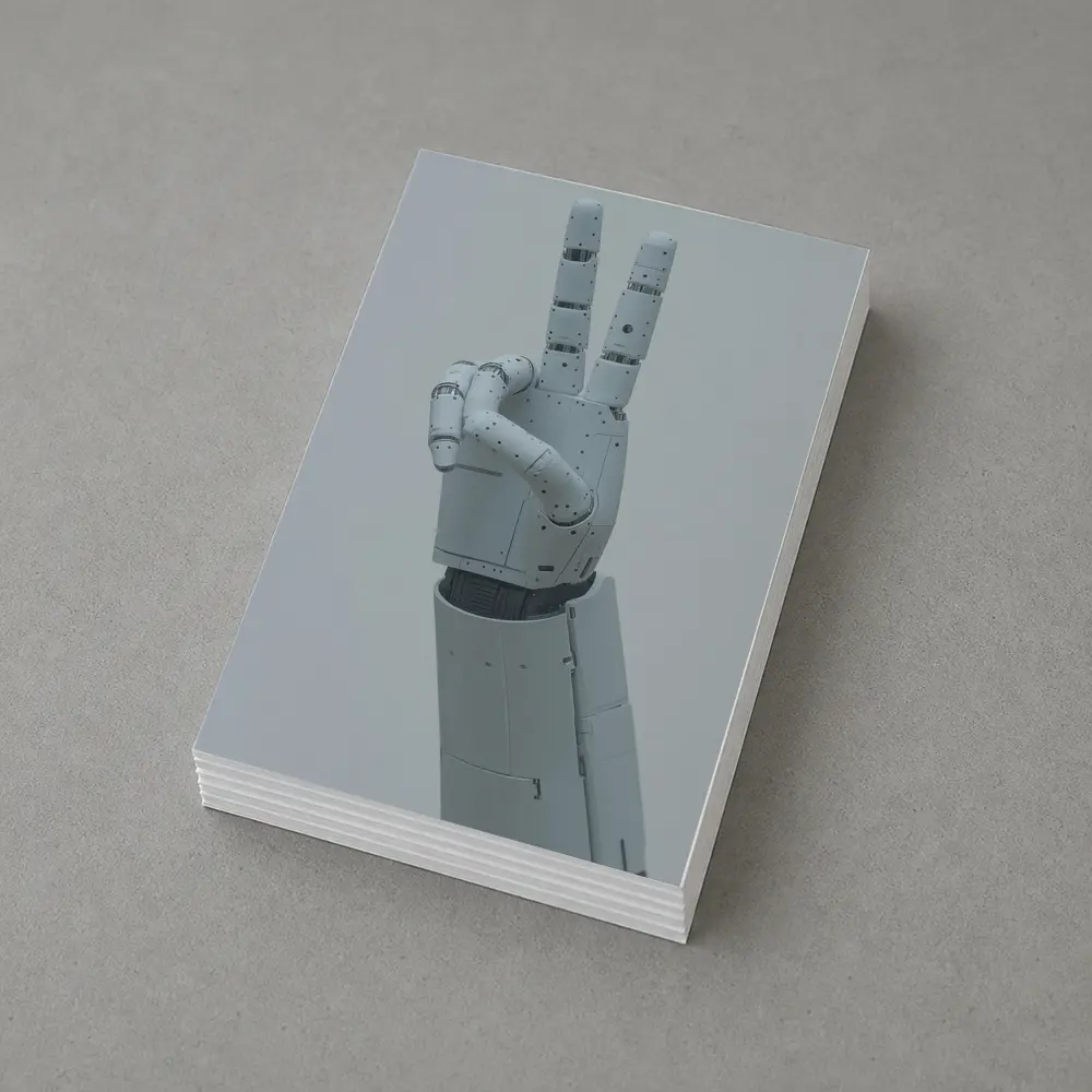 White Robot Hand Peace Sign Gray Background – Postcards