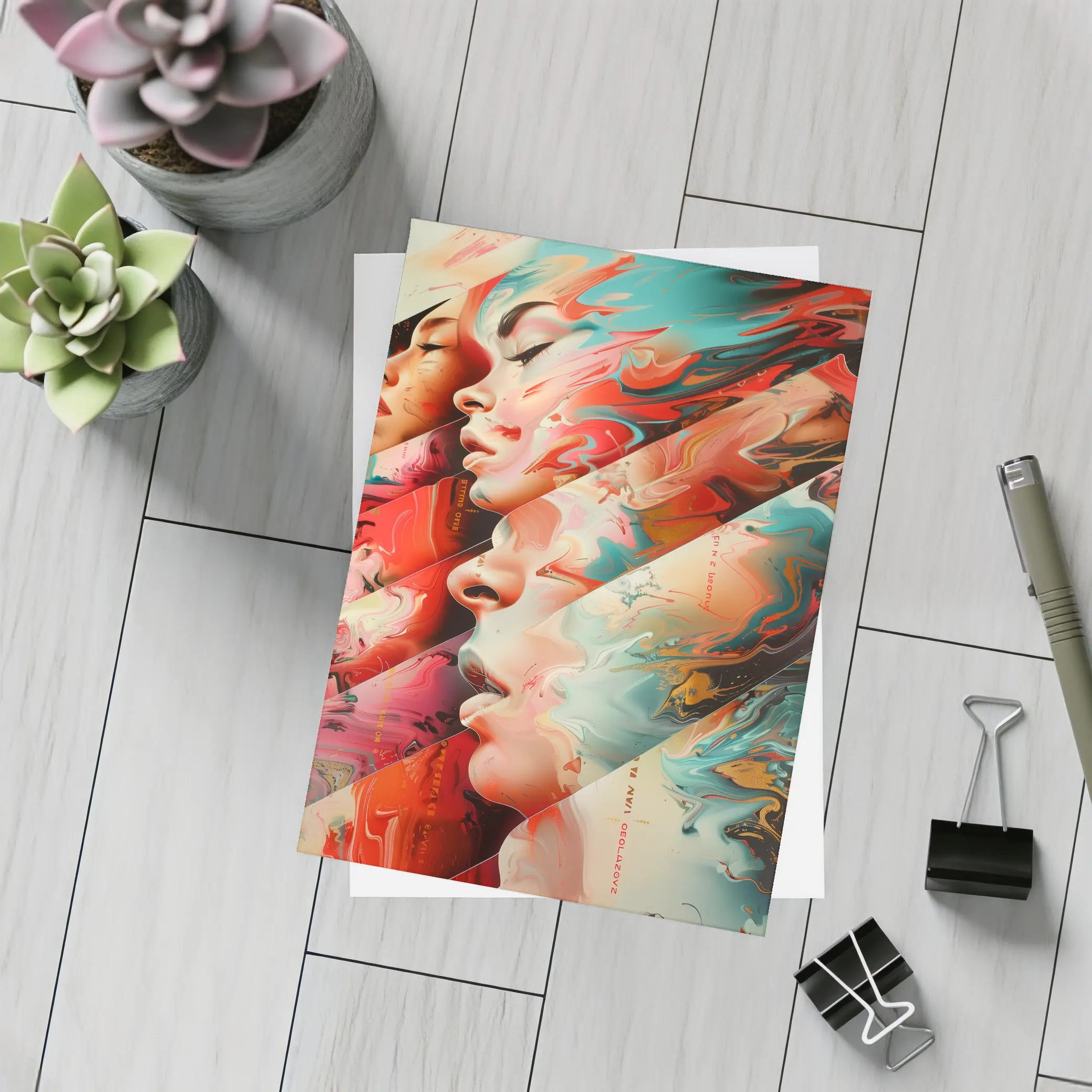 Abstract Women Faces Fluid Paint Art – Postcards