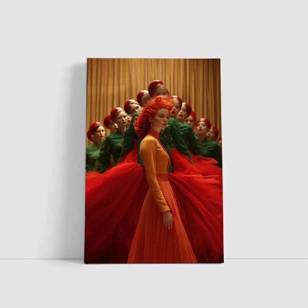 Red Haired Woman Orange Dress Choir Background – Wall Art
