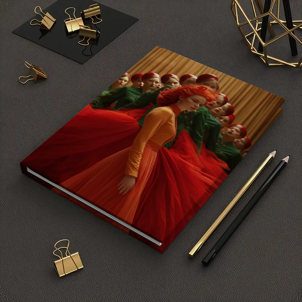 Red Haired Woman Orange Dress Choir Background – Notebooks