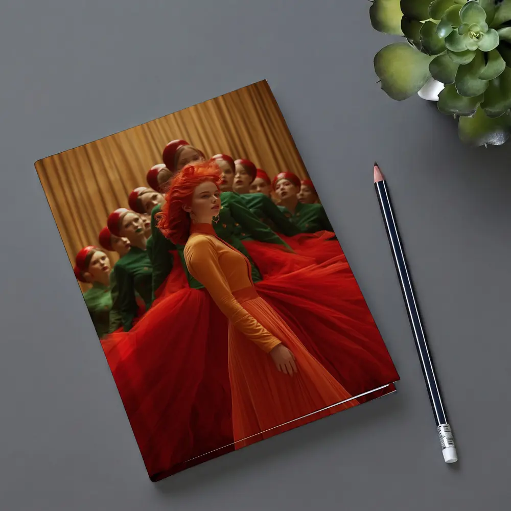 Red Haired Woman Orange Dress Choir Background – Notebooks