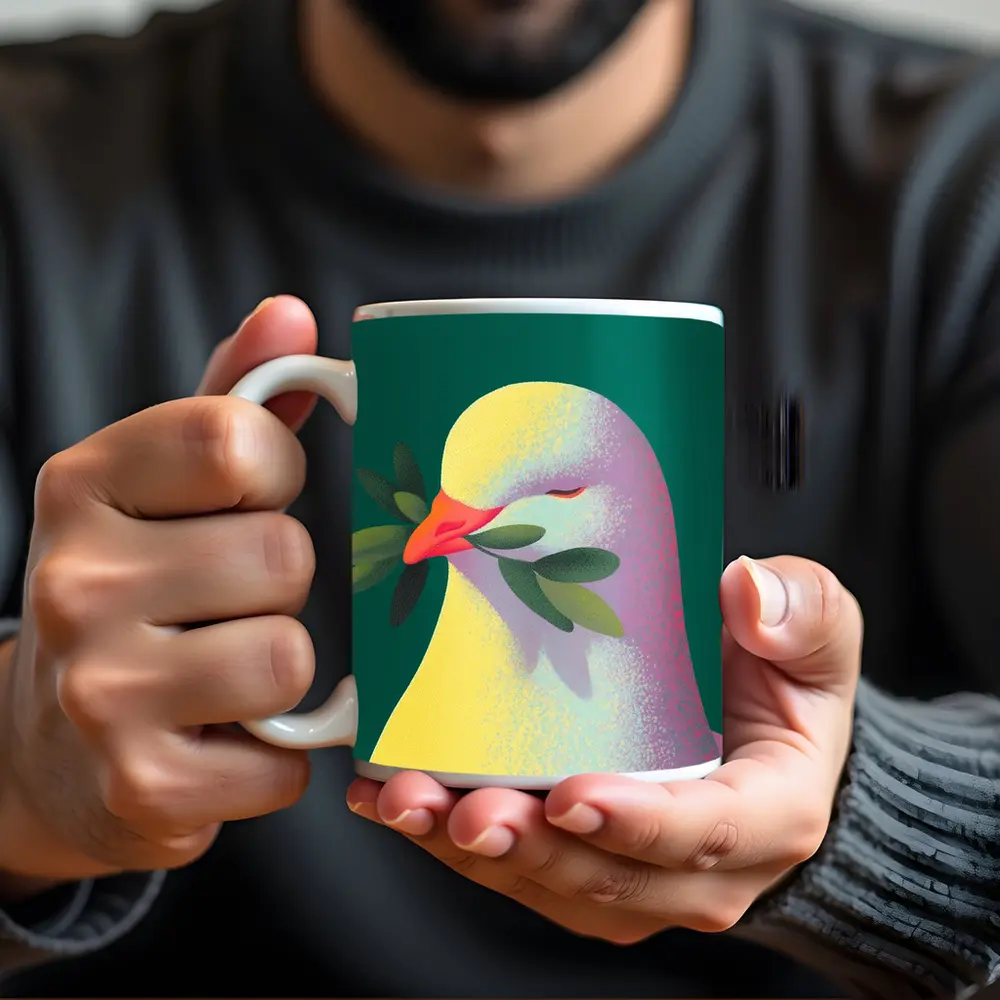 Peace Dove Olive Branch Green Background Art – Mugs