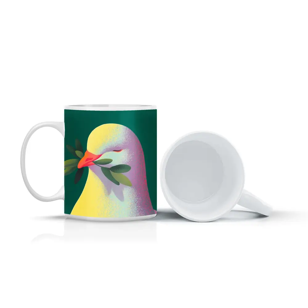 Peace Dove Olive Branch Green Background Art – Mugs