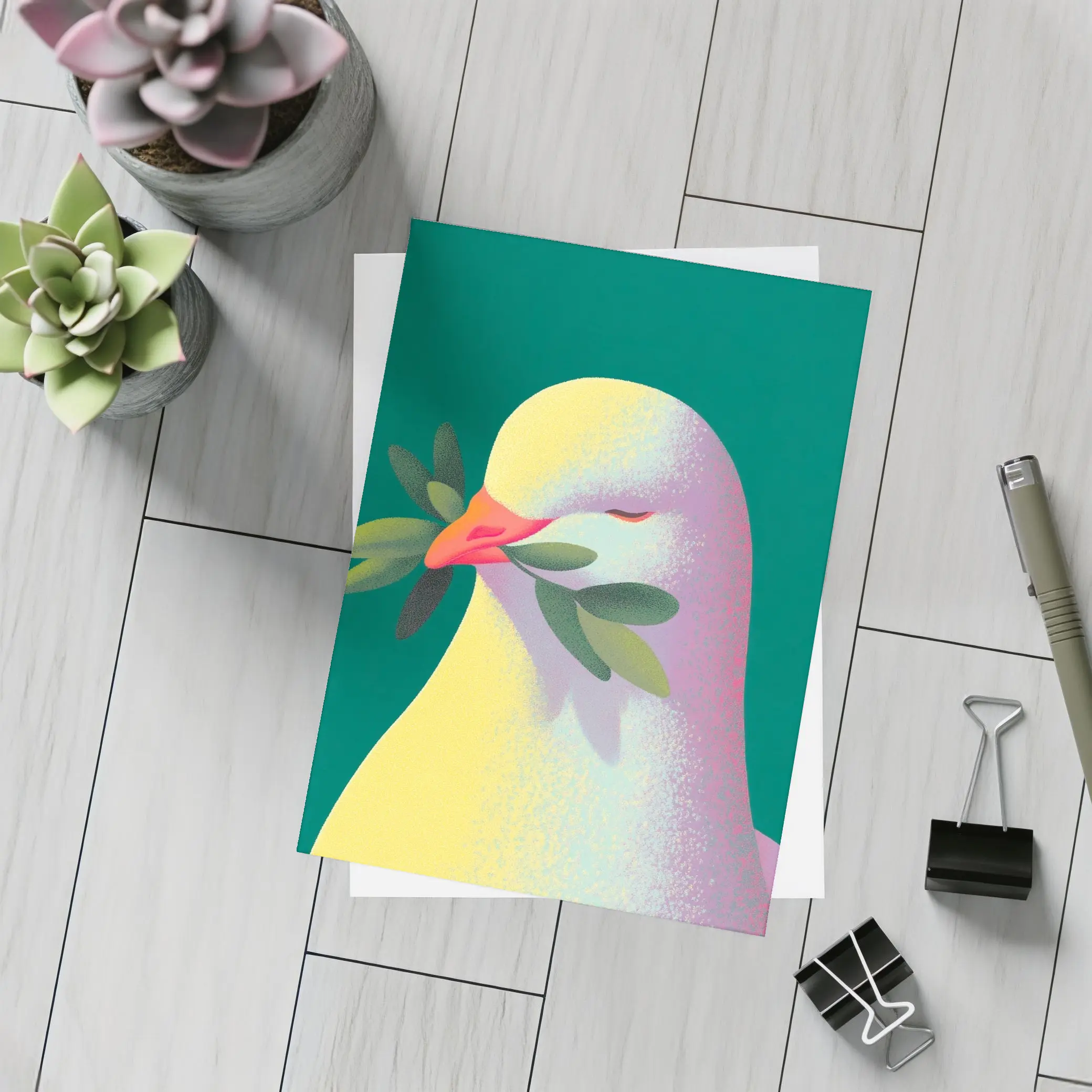 Peace Dove Olive Branch Green Background Art – Postcards