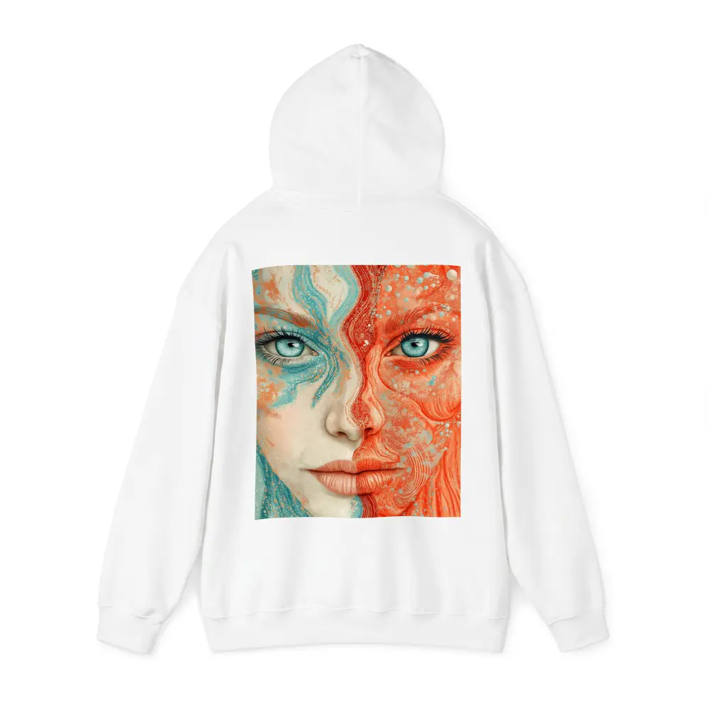 Woman Face Coral Teal Abstract Art Portrait – Hoodies