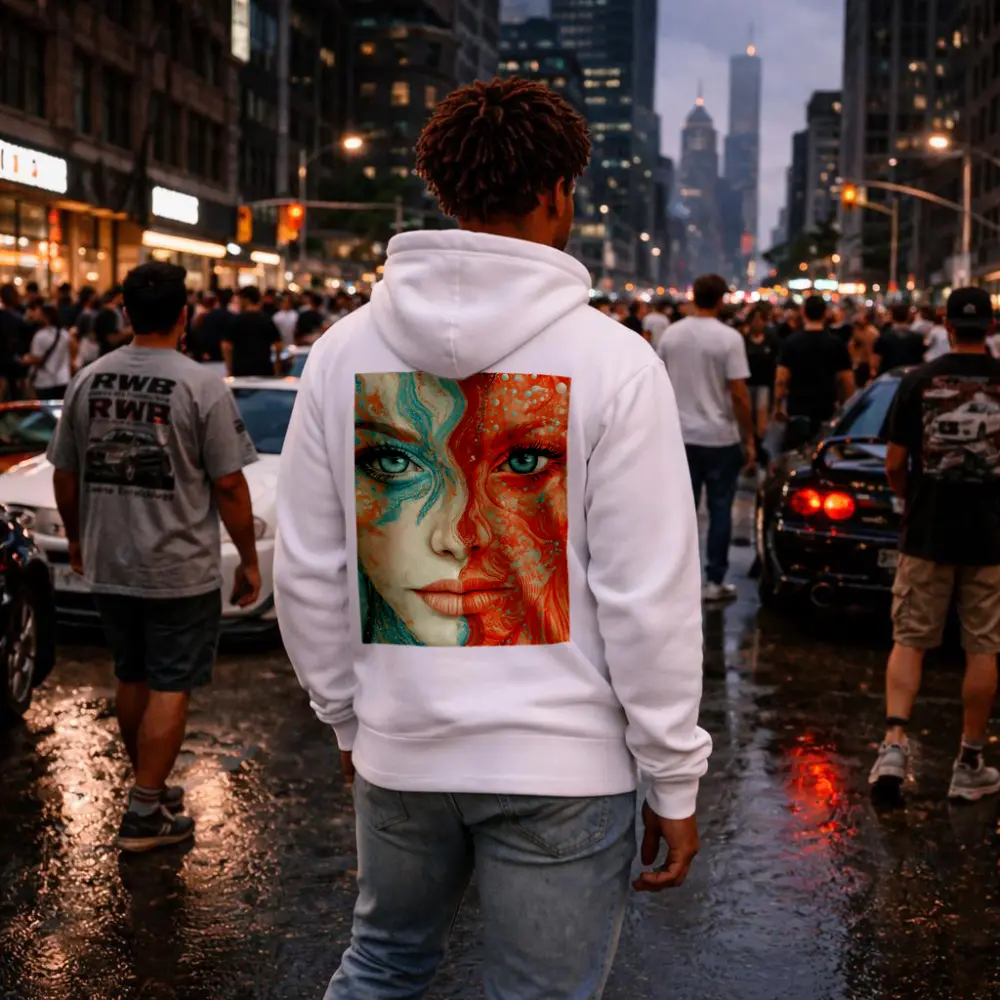 Woman Face Coral Teal Abstract Art Portrait – Hoodies