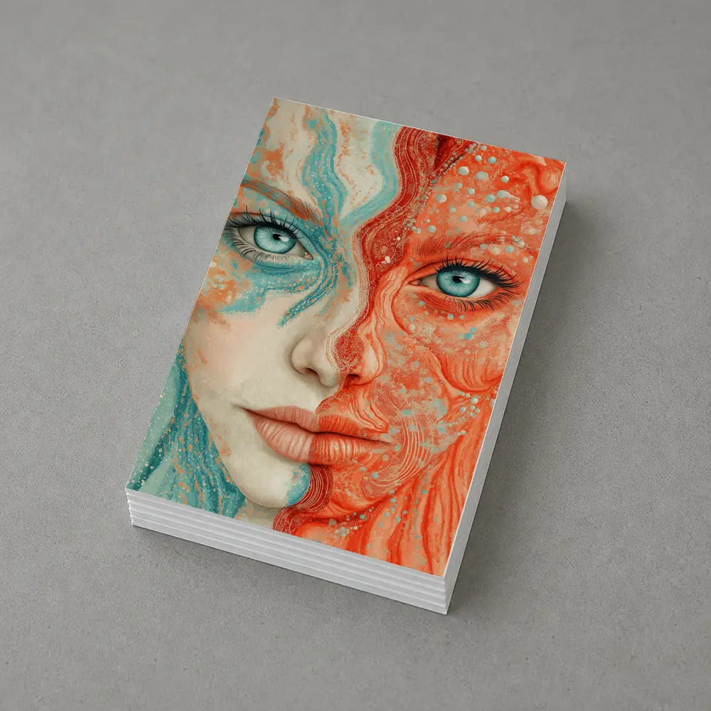 Woman Face Coral Teal Abstract Art Portrait – Postcards