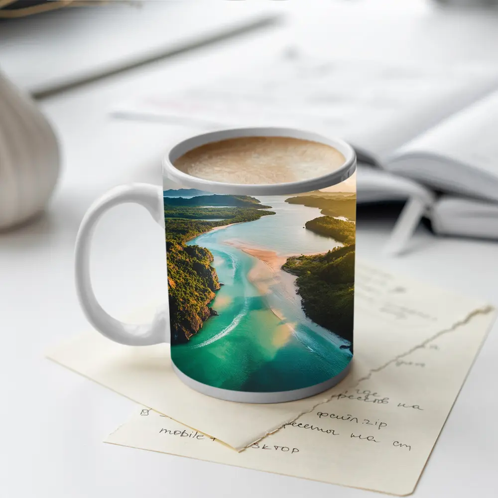Tropical Island Bay Aerial Sunset View – Mugs