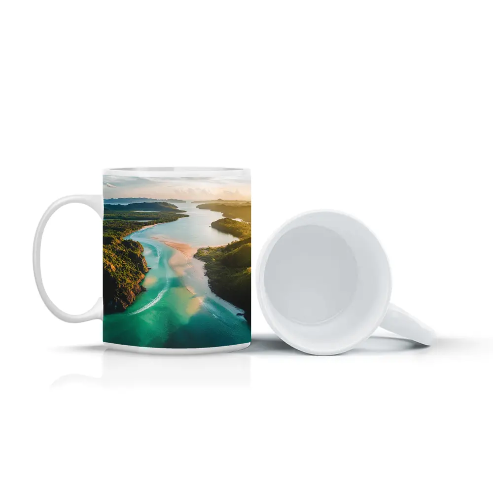 Tropical Island Bay Aerial Sunset View – Mugs