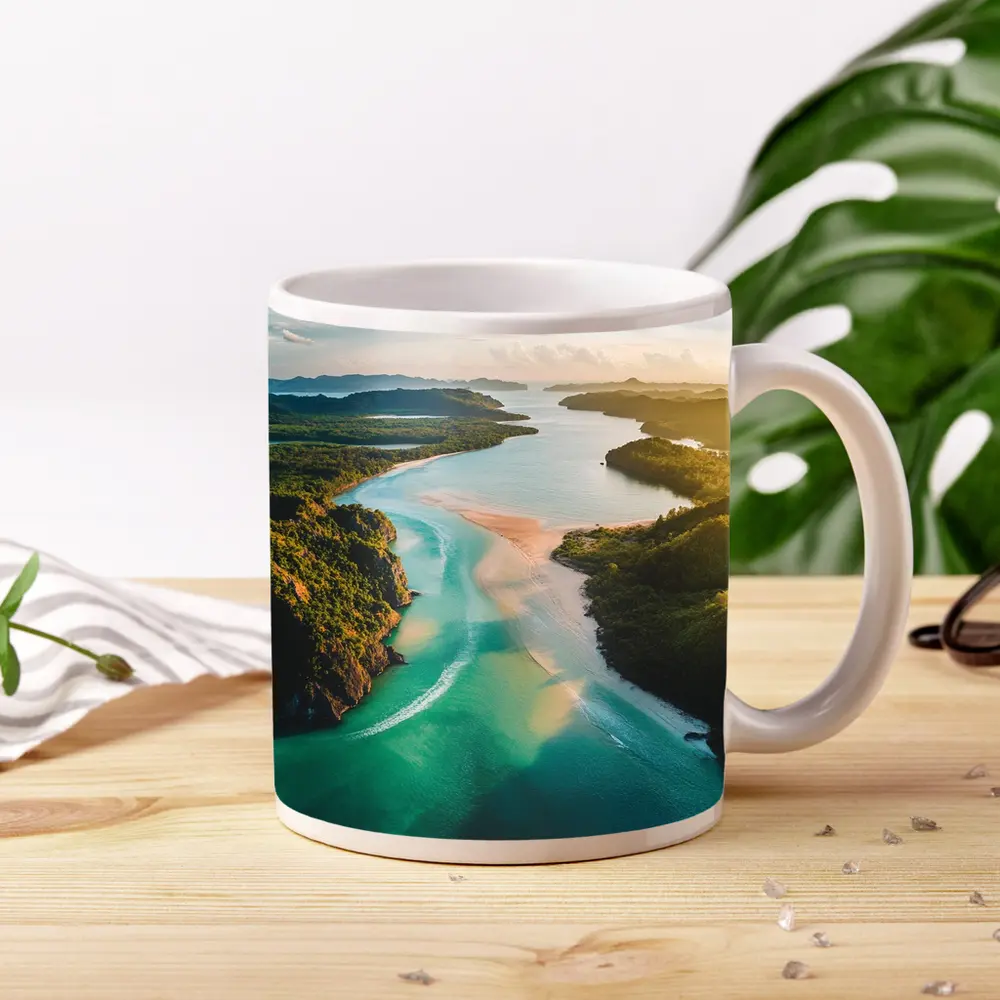 Tropical Island Bay Aerial Sunset View – Mugs