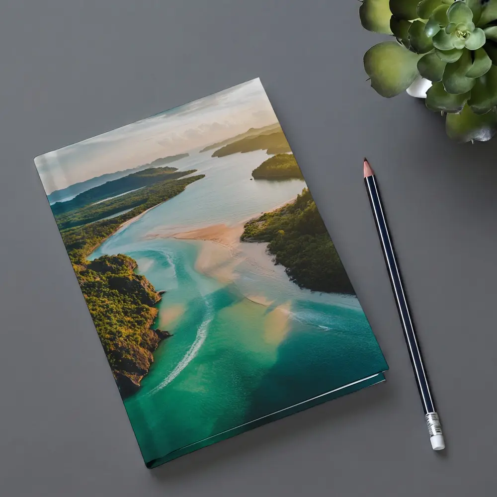 Tropical Island Bay Aerial Sunset View – Notebooks