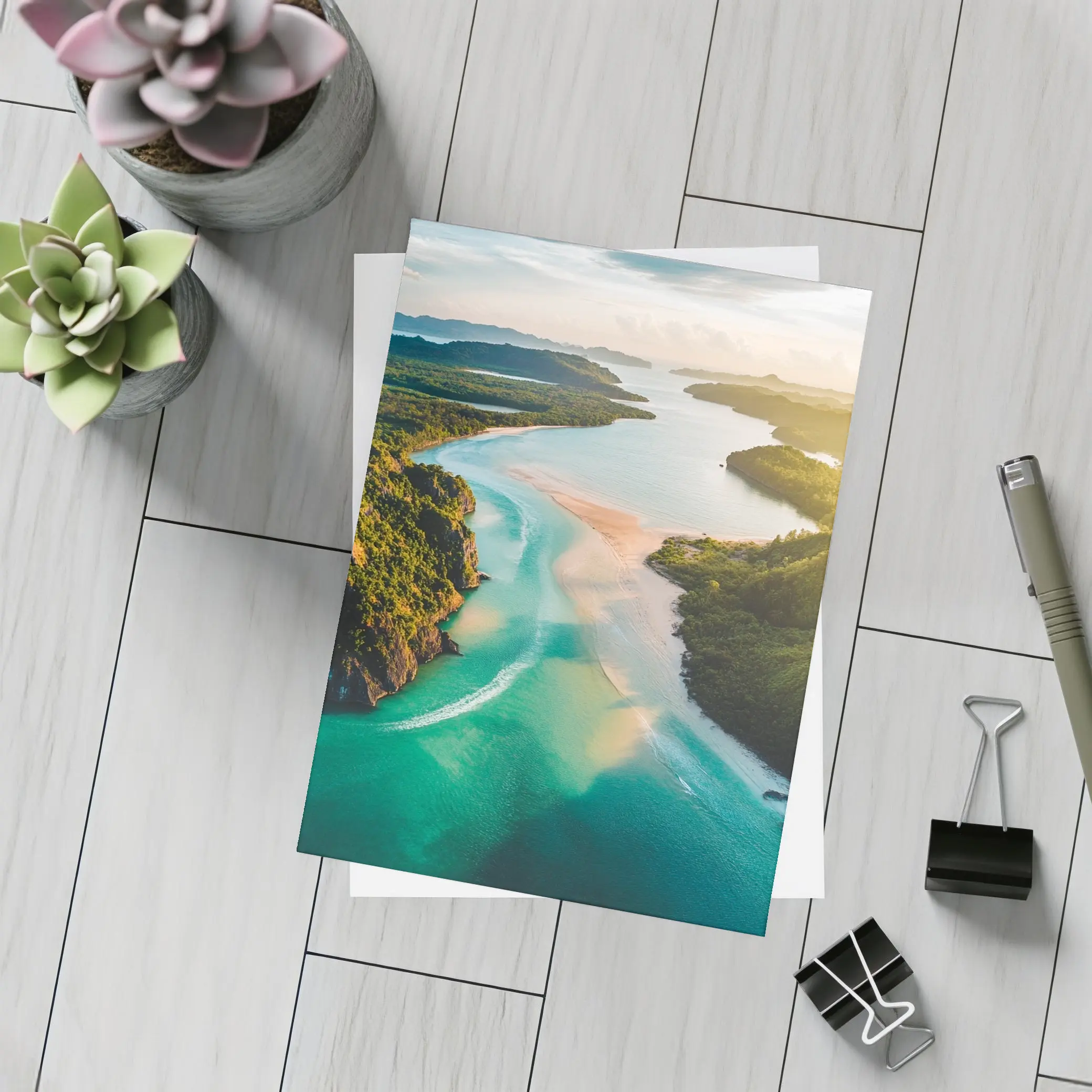 Tropical Island Bay Aerial Sunset View – Postcards