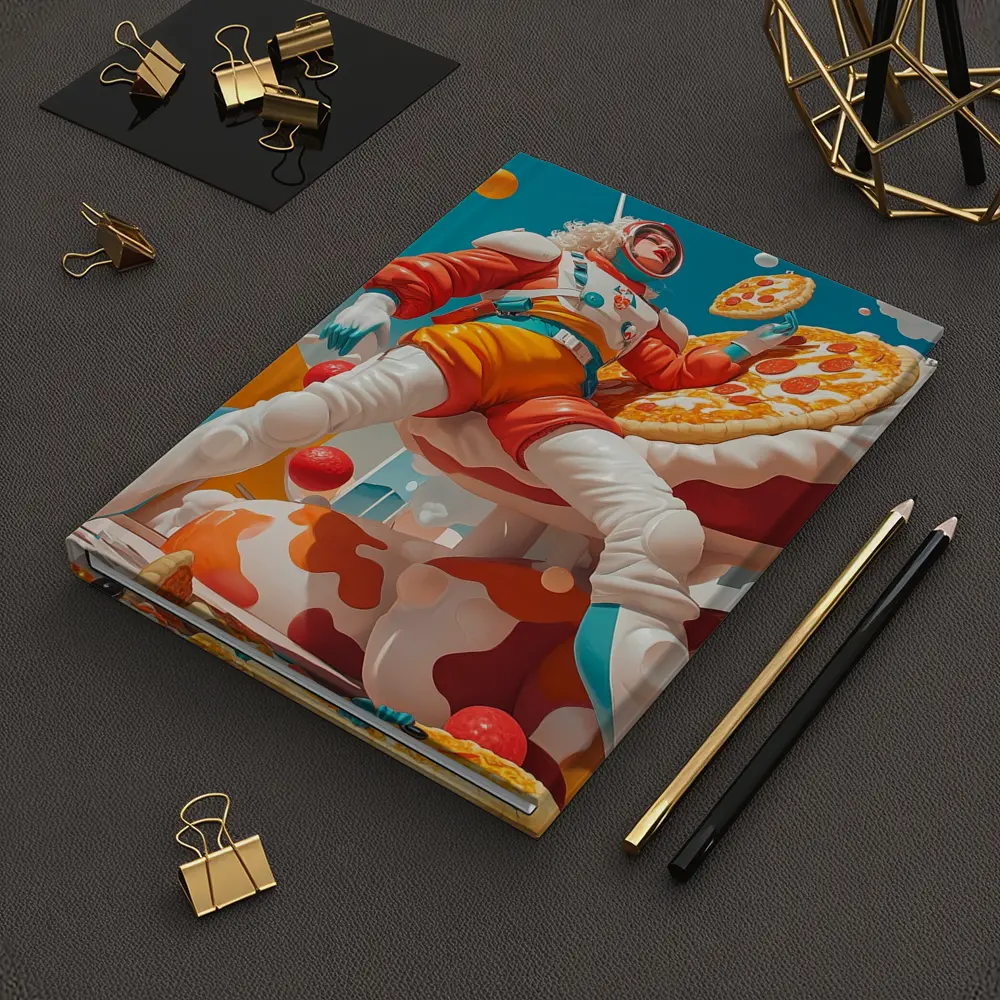 Astronaut Woman Floating With Pizza Surreal – Notebooks