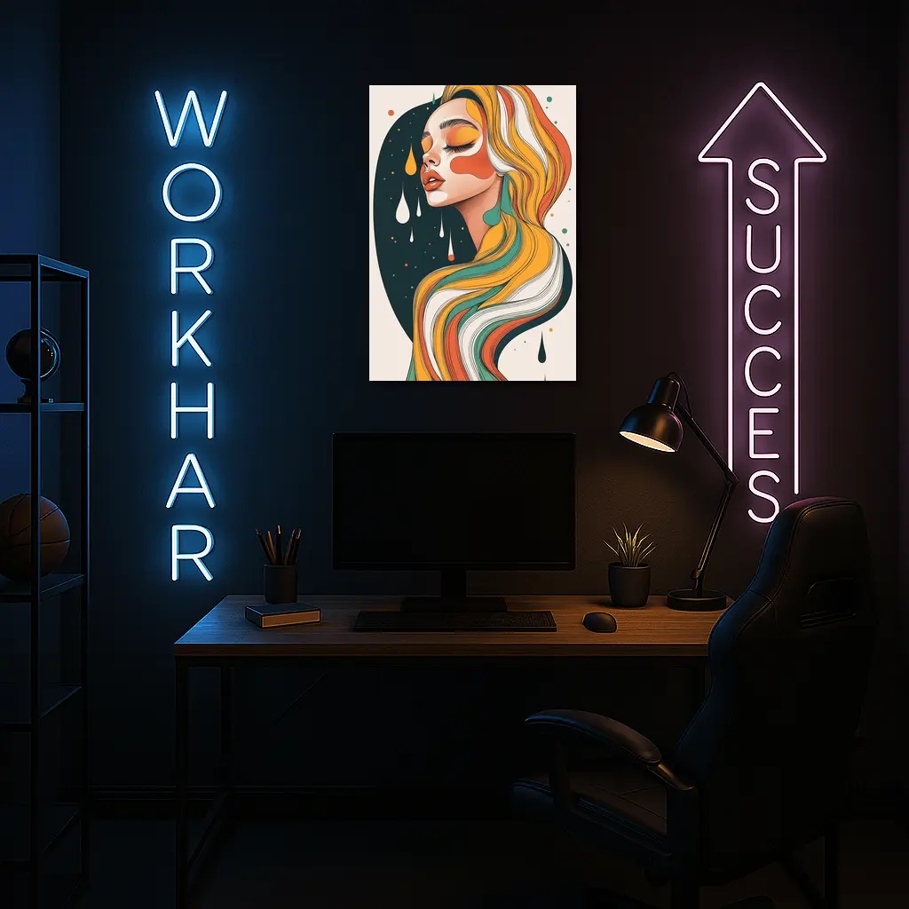 Retro Woman Portrait Flowing Colorful Hair Art – Wall Art