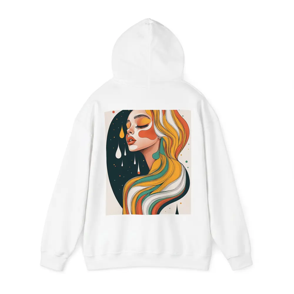 Retro Woman Portrait Flowing Colorful Hair Art – Hoodies