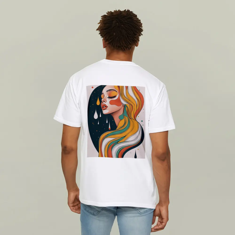 Retro Woman Portrait Flowing Colorful Hair Art – T-Shirts
