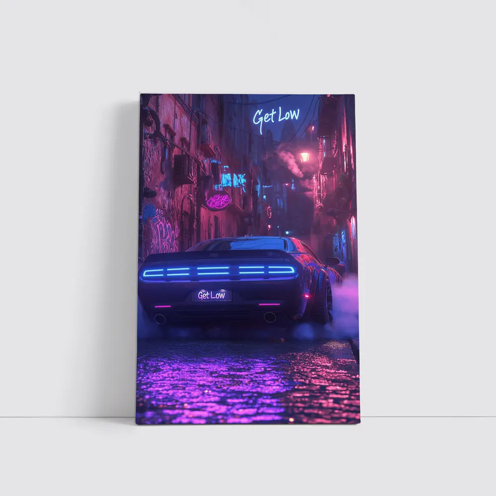 Dodge Challenger Neon Alley Night Scene – Wall Art