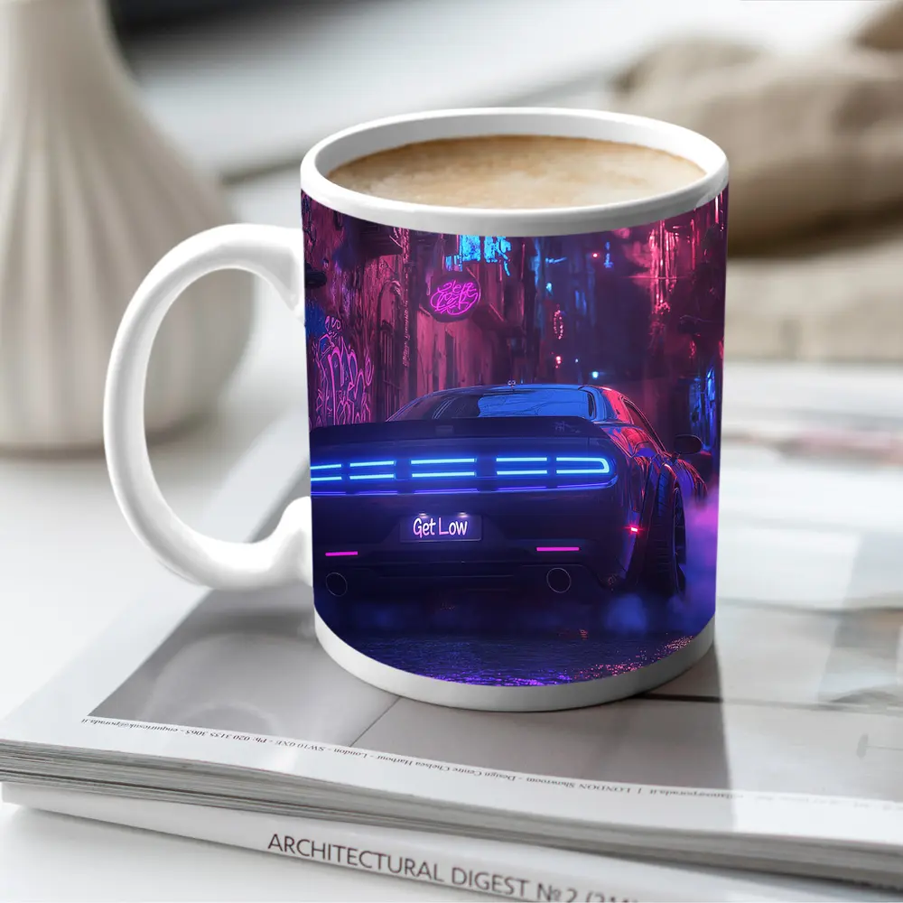 Dodge Challenger Neon Alley Night Scene – Mugs