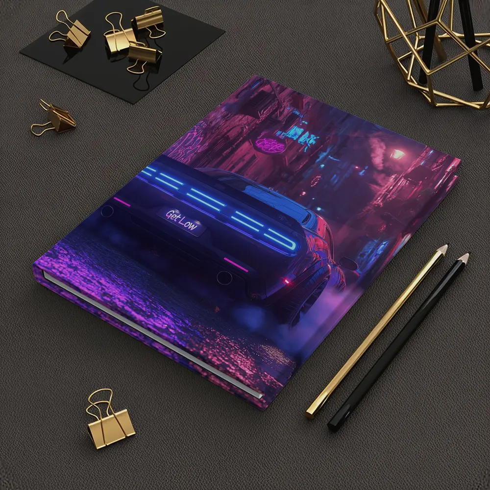 Dodge Challenger Neon Alley Night Scene – Notebooks