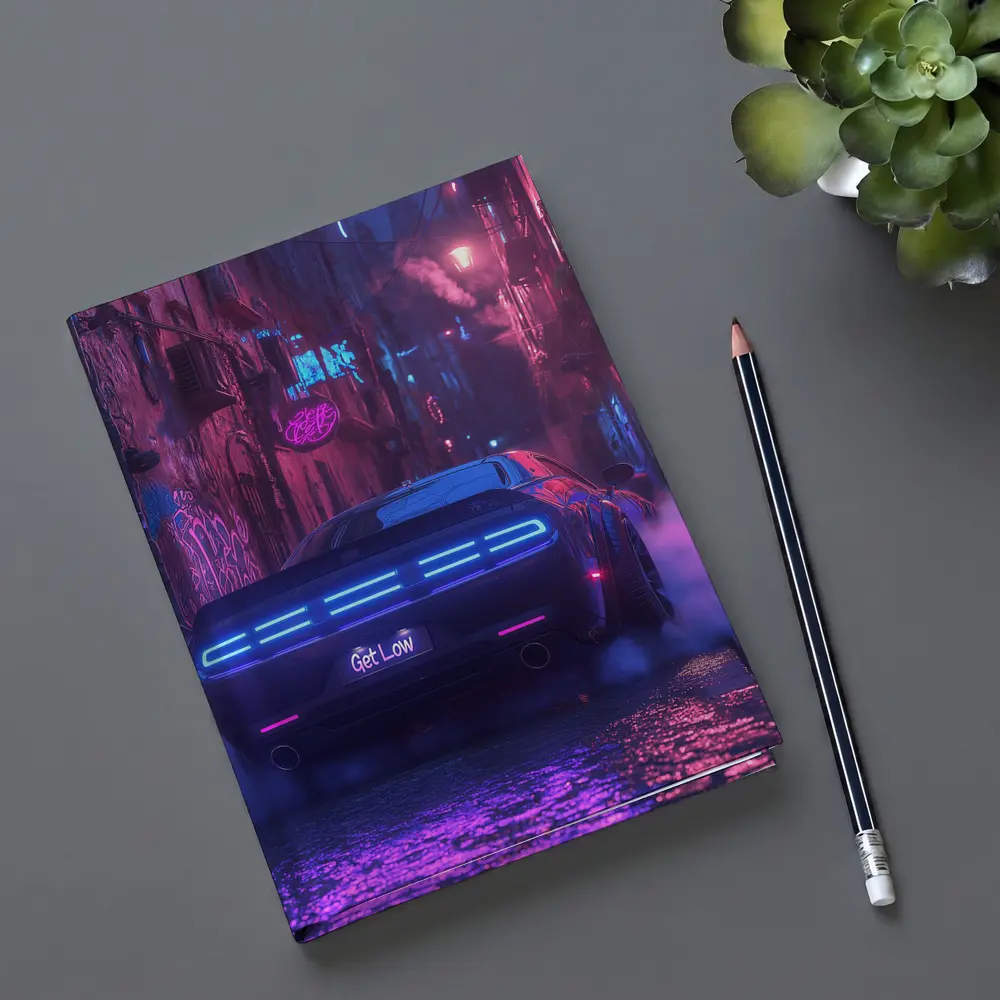 Dodge Challenger Neon Alley Night Scene – Notebooks