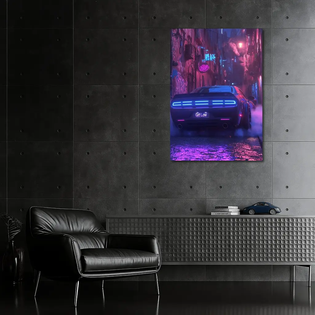 Dodge Challenger Neon Alley Night Scene – Wall Art