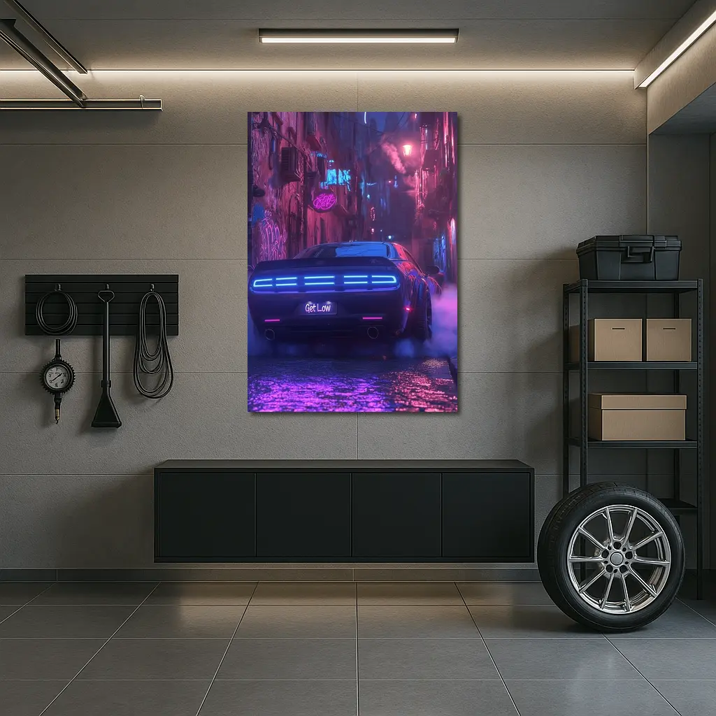 Dodge Challenger Neon Alley Night Scene – Wall Art