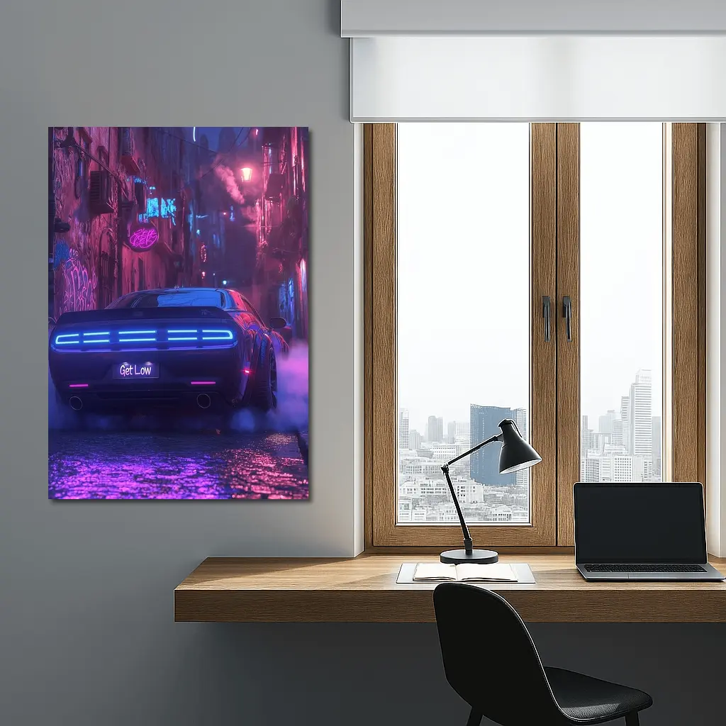 Dodge Challenger Neon Alley Night Scene – Wall Art