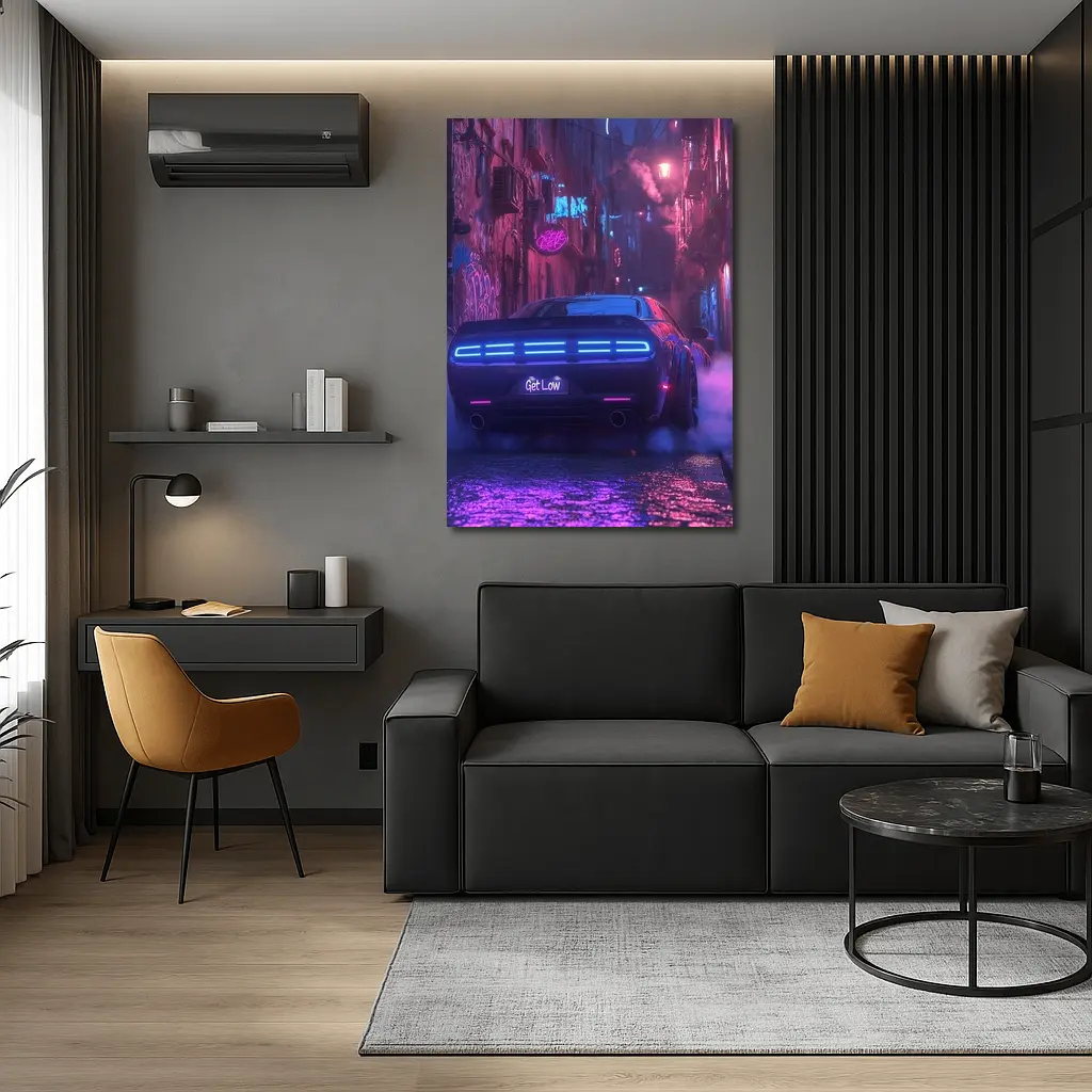 Dodge Challenger Neon Alley Night Scene – Wall Art