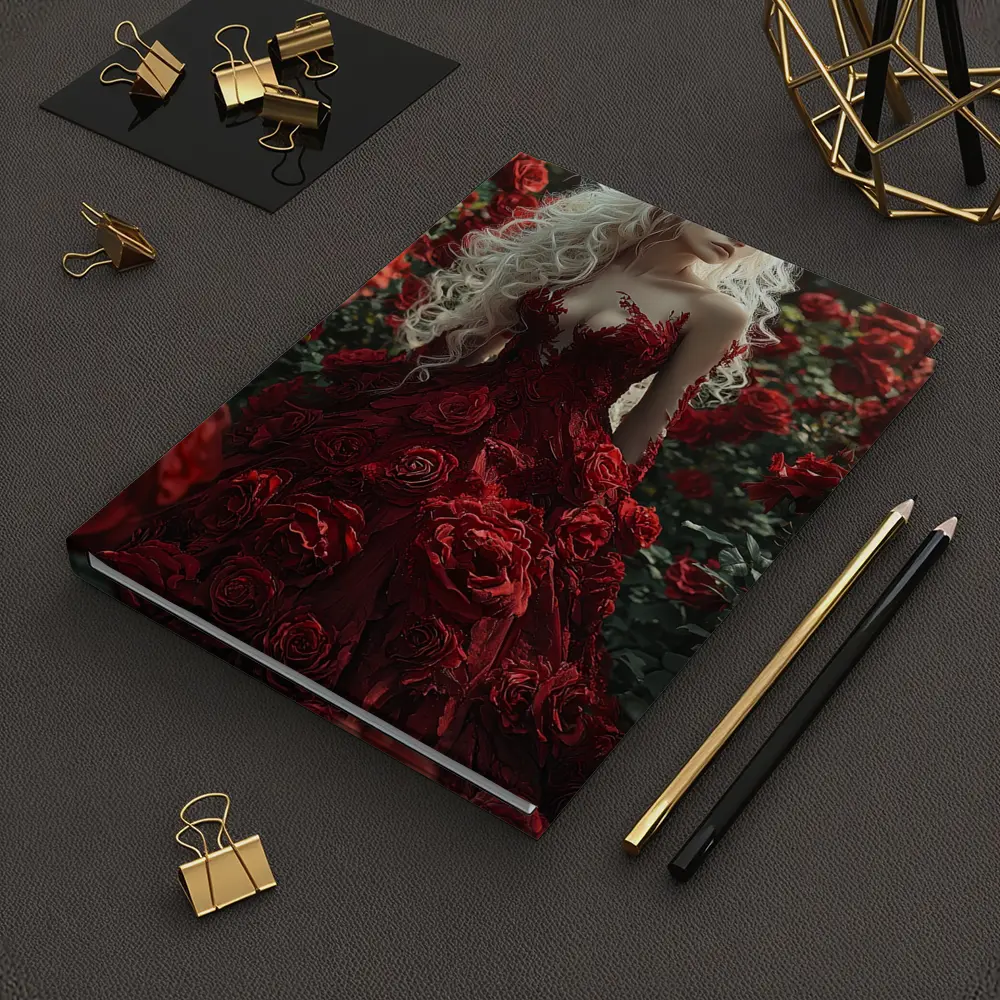 White Hair Woman Red Roses Garden Fantasy – Notebooks