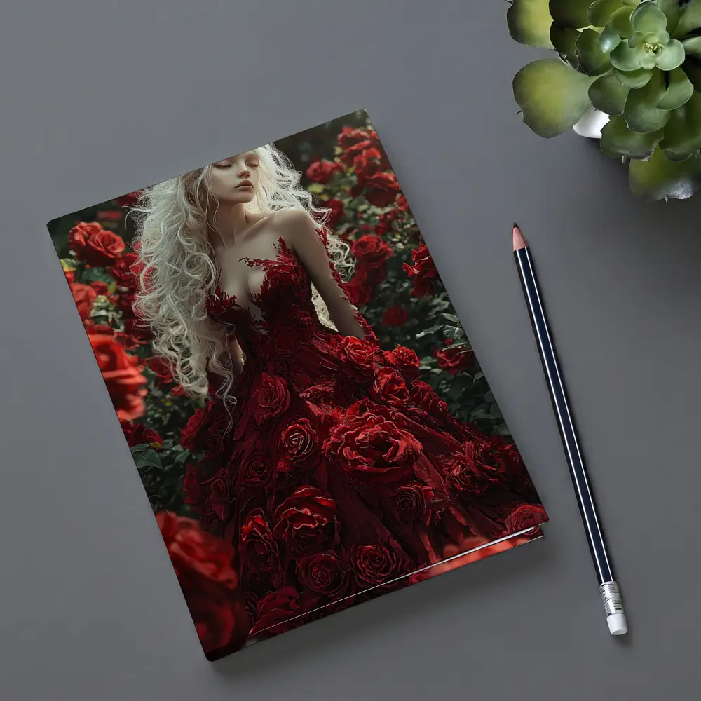 White Hair Woman Red Roses Garden Fantasy – Notebooks