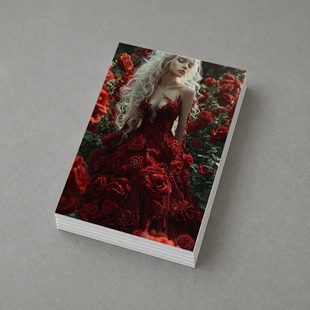 White Hair Woman Red Roses Garden Fantasy – Postcards