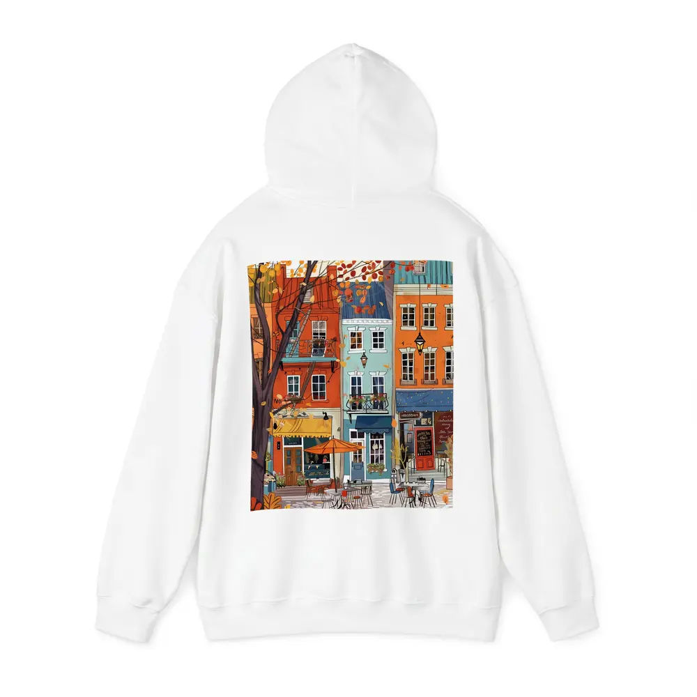 Autumn Street Cafe Colorful European City Illustration – Hoodies