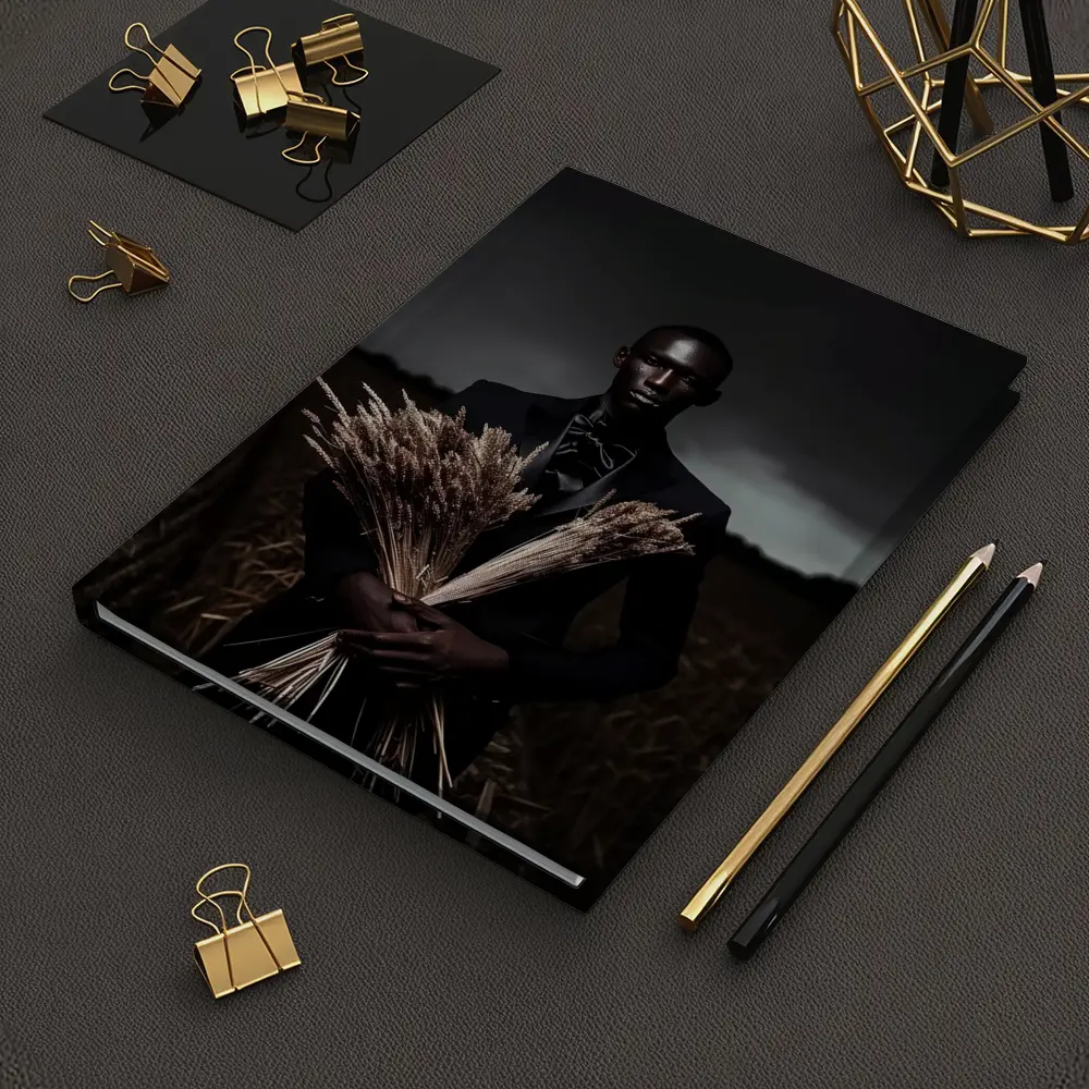 Man in Black Suit Holding Wheat Field – Notebooks