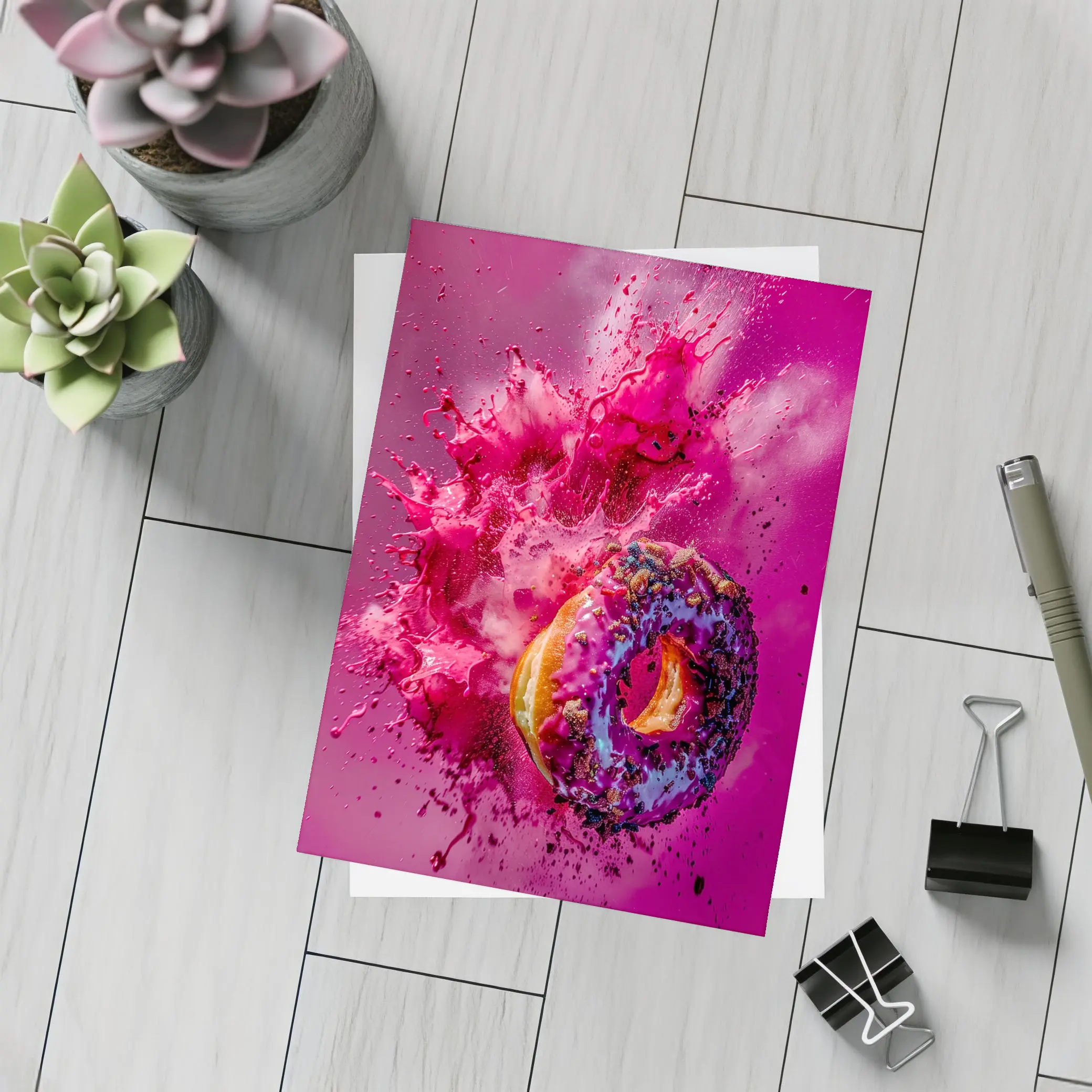 Purple Glazed Donut Pink Powder Explosion – Postcards