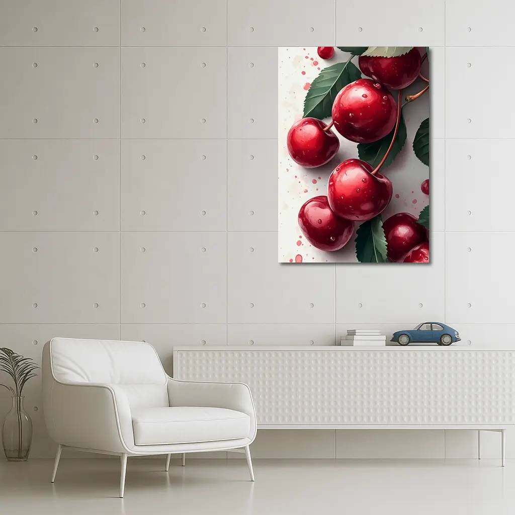 Red Cherries Watercolor Art White Background – Wall Art