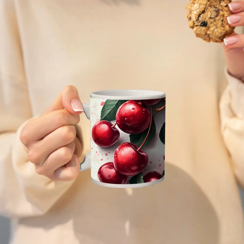 Red Cherries Watercolor Art White Background – Mugs