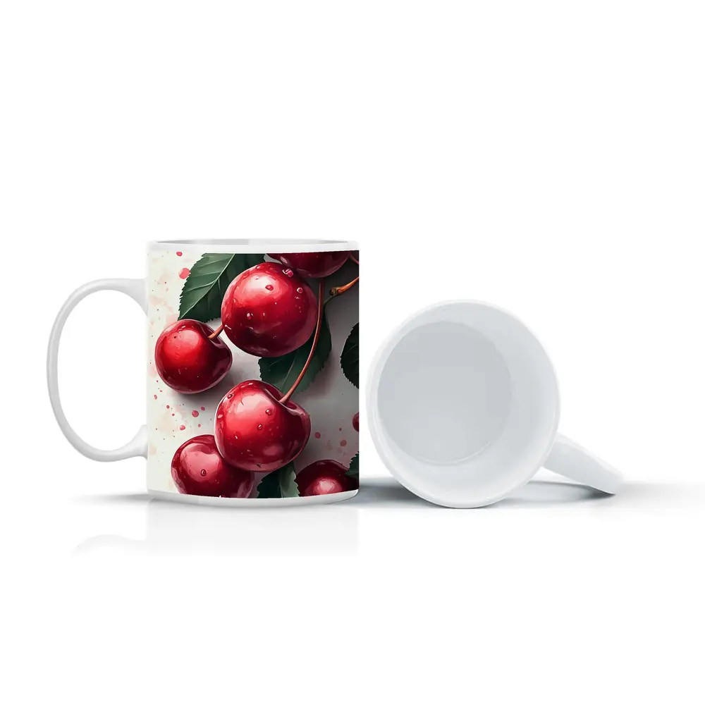 Red Cherries Watercolor Art White Background – Mugs