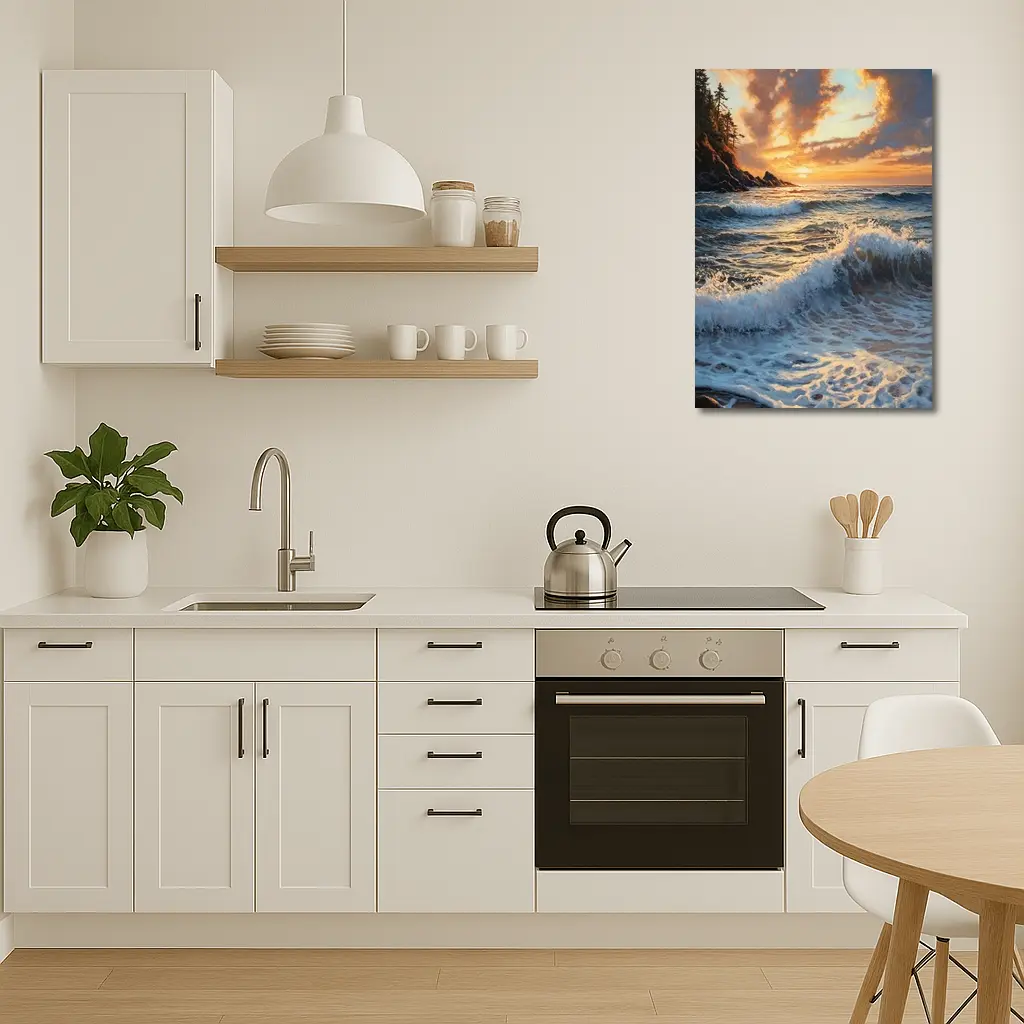 Ocean Wave Sunset Coastal Oil Painting Art – Wall Art